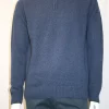 Pull Col Cheminee Lambswool 1/2 Zip Bleu Moyen