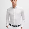 Chemise Manches Longues Ville Twill Uni Avec Opposition Blanc