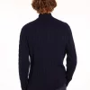Pull Col Cheminee Torsade 1/2 Zip Bleu Fonce – Image 2
