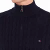 Pull Col Cheminee Torsade 1/2 Zip Bleu Fonce – Image 3
