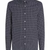 Chemise Manches Longues Sport Imprime Geometrique Bleu Fonce