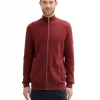 Gilet Manches Longues Tricot Zip Uni Rouge Fonce