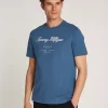 T-shirt Manches Courtes Broderie Italique Bleu Moyen