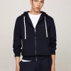 Gilet Manches Longues Molleton Zip Capuche Bleu Fonce