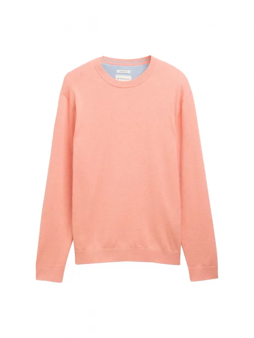 Pull Col Rond Coton Rdc Uni Orange Moyen