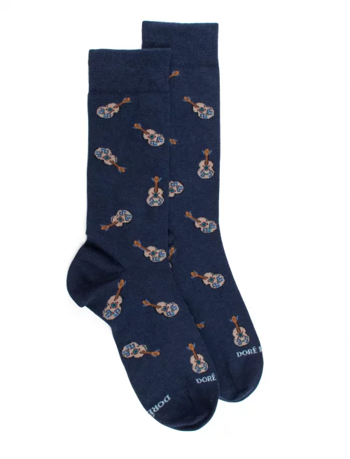 Accessoire Chaussettes Fantaisie Guitare Bleu Fonce