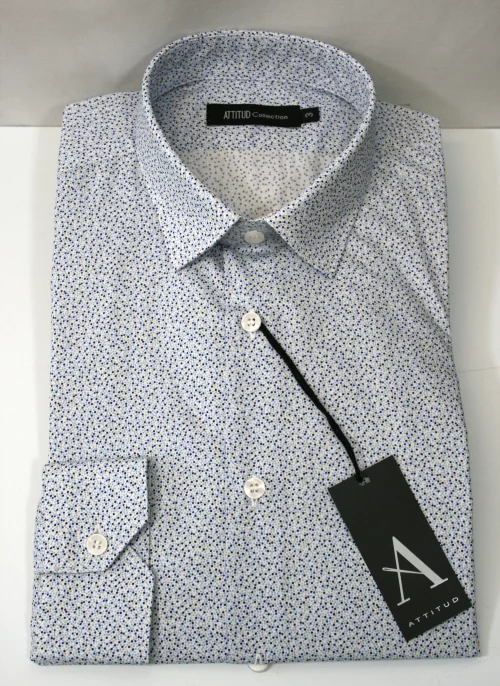 Chemise Manches Longues Ville Pointilles Modern-2 Bleu Moyen