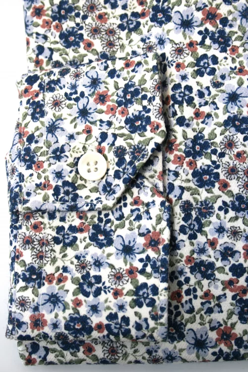 Chemise Manches Longues Ville Fleurs Bleues Modern-2 Bleu Moyen – Image 2