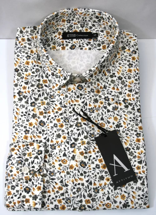 Chemise Manches Longues Ville Fleurs Jaunes Modern-2 Jaune Moyen