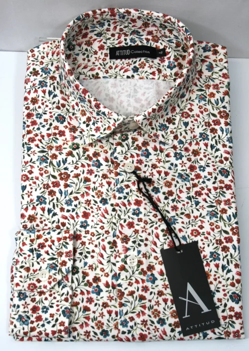 Chemise Manches Longues Ville Fleurs Rouges Modern-2 Rouge Moyen