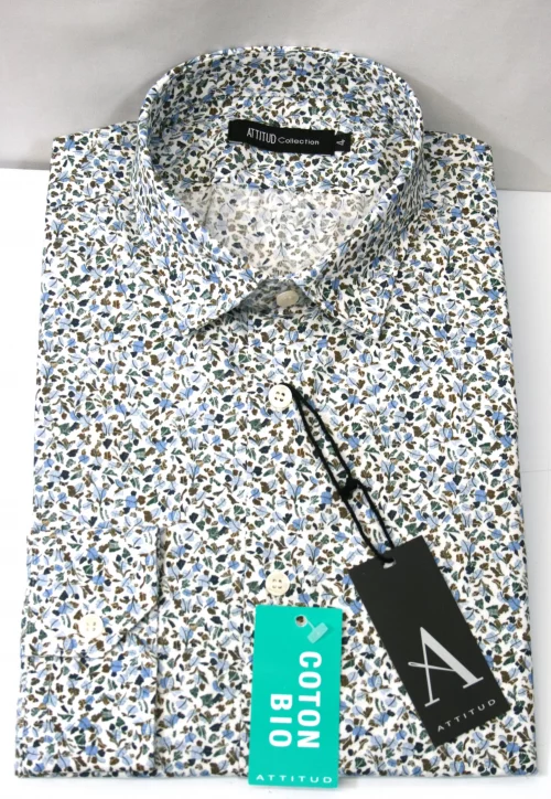 Chemise Manches Longues Ville Feuilles Modern-2 Bleu Moyen