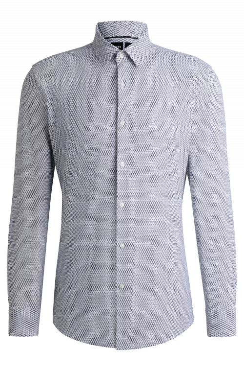 Chemise Manches Longues Ville Performance Dessin Ovale Bleu Moyen