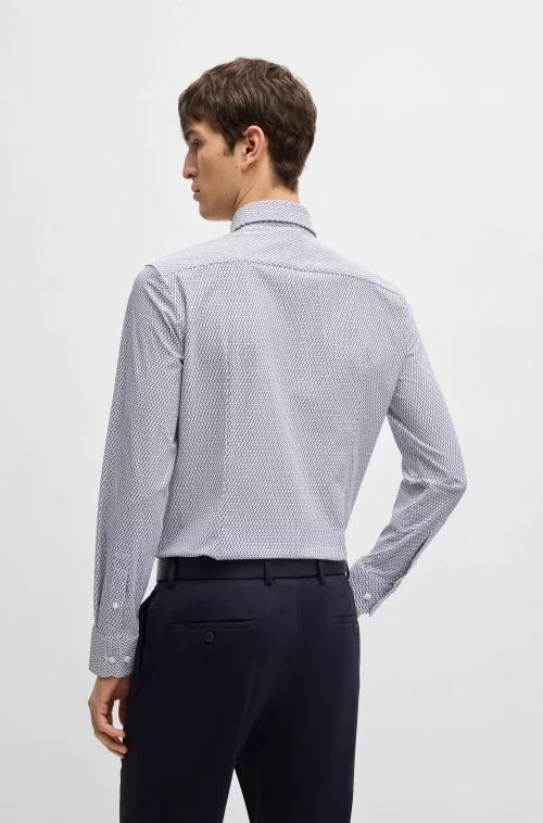 Chemise Manches Longues Ville Performance Dessin Ovale Bleu Moyen – Image 4