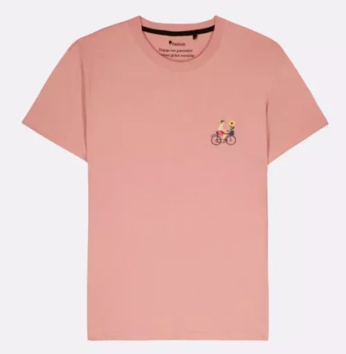 T-shirt Manches Courtes Broderie Velo Rose Clair