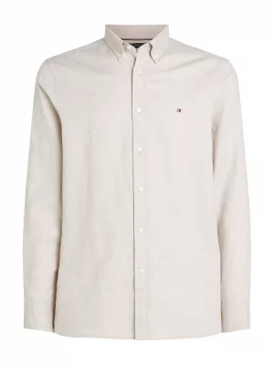 Chemise Manches Longues Sport Coton Lin Beige Moyen