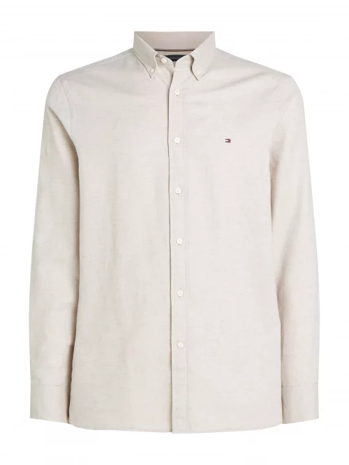 Chemise Manches Longues Sport Coton Lin Beige Moyen