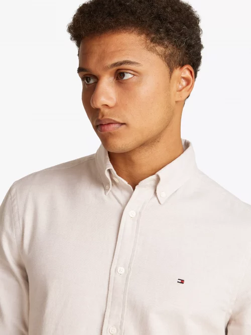 Chemise Manches Longues Sport Coton Lin Beige Moyen – Image 3