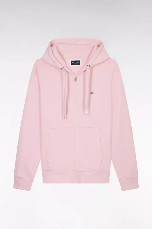 Gilet Manches Longues Molleton Zip Capuche Rose Clair