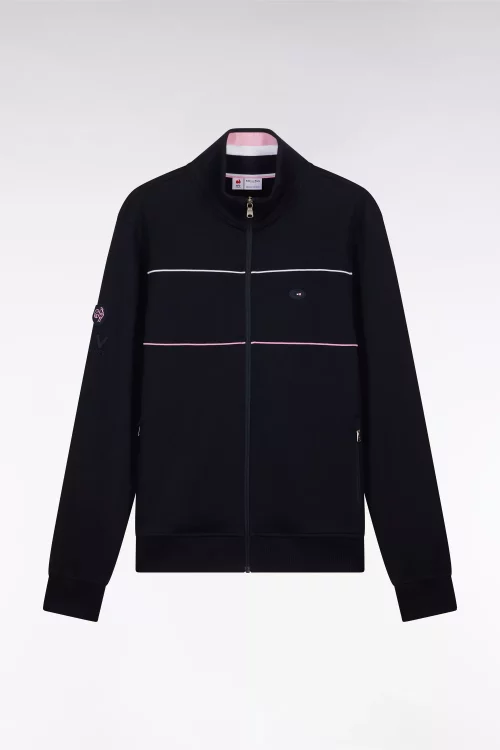 Gilet Manches Longues Ffr Molleton Fine Rayure Couleur Bleu Fonce