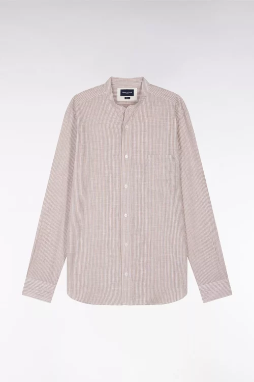 Chemise Manches Longues Sport Col Mao Rayure Beige Moyen