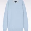 Pull Col Rond Nid Abeille Bleu Clair