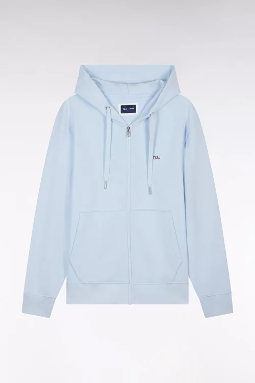 Gilet Manches Longues Molleton Zip Capuche Bleu Clair