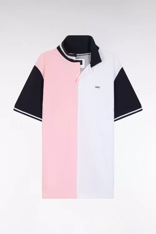 Polo Manches Courtes Japonais Bicolore Rose Clair