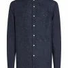 Chemise Manches Longues Sport Lin Col Mao Bleu Fonce