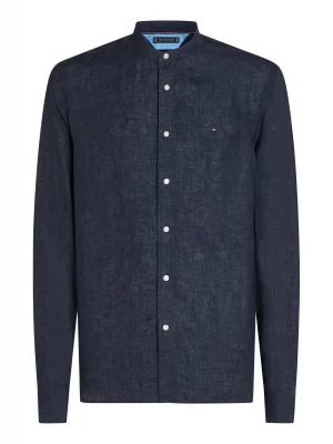 Chemise Manches Longues Sport Lin Col Mao Bleu Fonce
