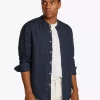 Chemise Manches Longues Sport Lin Col Mao Bleu Fonce – Image 3