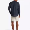 Chemise Manches Longues Sport Lin Col Mao Bleu Fonce – Image 4