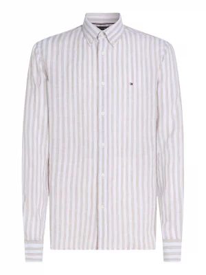 Chemise Manches Longues Sport Lin Rayure Large Beige Clair