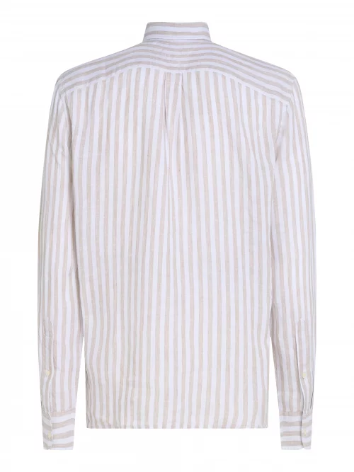Chemise Manches Longues Sport Lin Rayure Large Beige Clair – Image 2