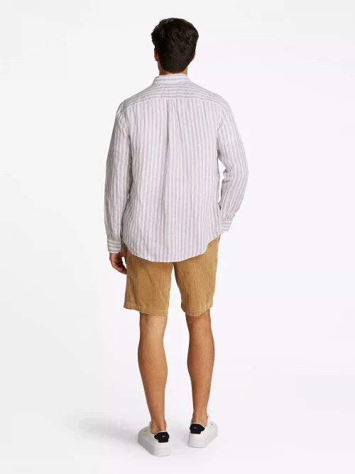 Chemise Manches Longues Sport Lin Rayure Large Beige Clair – Image 4