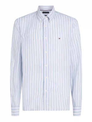 Chemise Manches Longues Sport Lin Rayure Large Bleu Clair