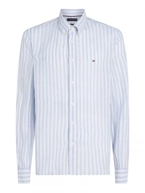 Chemise Manches Longues Sport Lin Rayure Large Bleu Clair