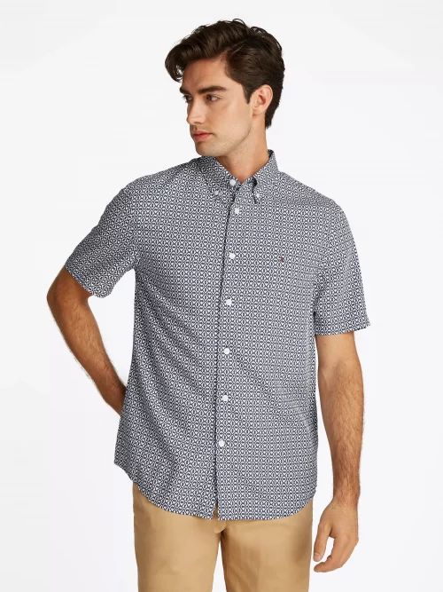 Chemise Manches Courtes Sport Imprime Geo Modal Bleu Fonce – Image 3