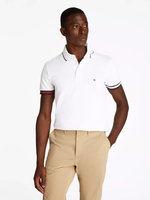 Polo Manches Courtes Bracelets Contraste Blanc – Image 4