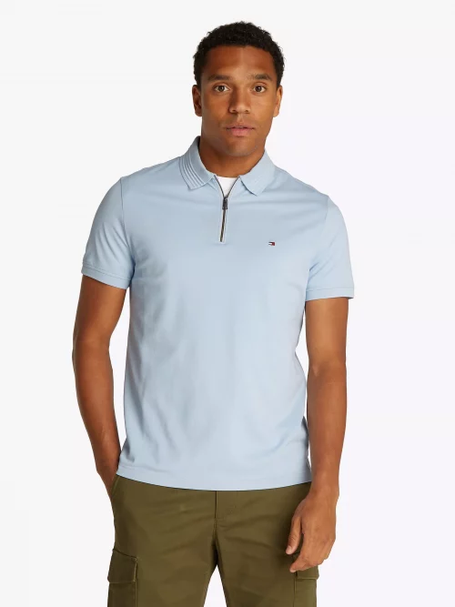 Polo Manches Courtes Mercerise 1/2 Zip Bleu Clair – Image 3