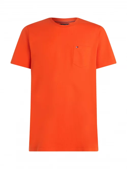 T-shirt Manches Courtes Uni Poche Poitrine Orange Moyen