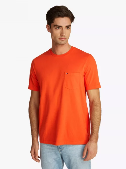 T-shirt Manches Courtes Uni Poche Poitrine Orange Moyen – Image 3