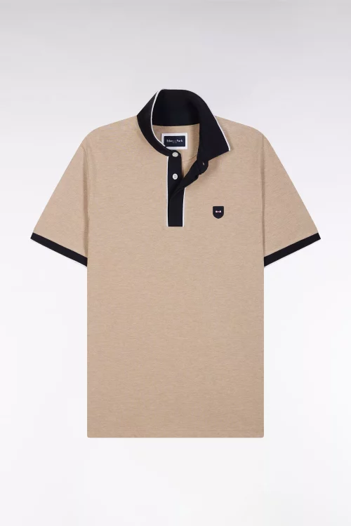 Polo Manches Courtes Col Et Patte Contraste Beige Moyen
