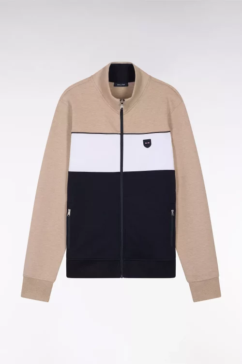 Gilet Manches Longues Molleton Tricolore Beige Moyen