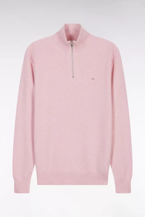 Gilet Manches Longues Nid Abeille 1/2 Zip Rose Clair