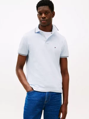 Polo Manches Courtes Rayure Col Et Bracelets Bleu Clair