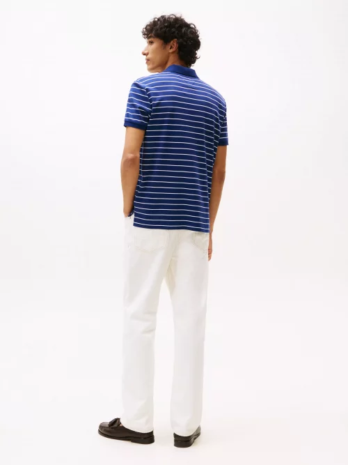 Polo Manches Courtes Mercerise Rayure Bicolore Bleu Moyen – Image 2