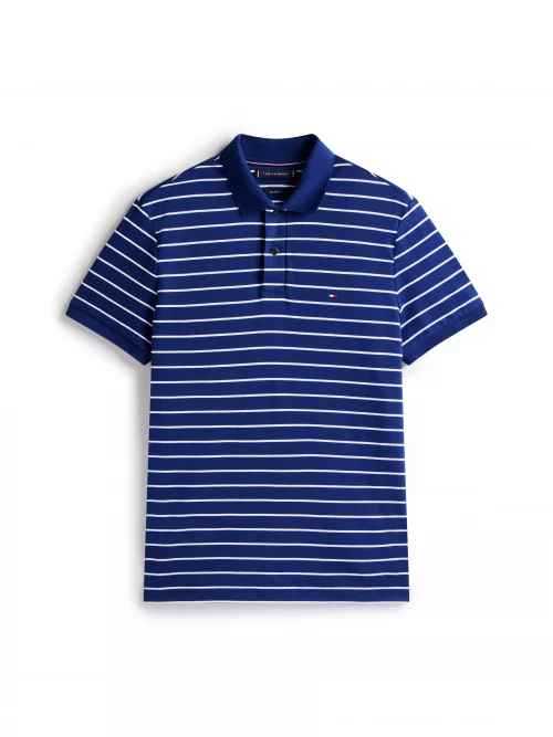 Polo Manches Courtes Mercerise Rayure Bicolore Bleu Moyen – Image 4