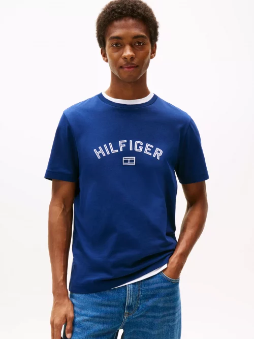 T-shirt Manches Courtes Print Velours Hilfiger Bleu Moyen