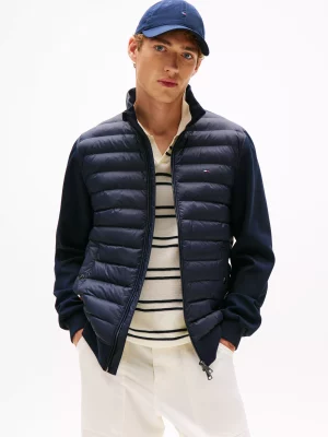Gilet Manches Longues Mix Media Bleu Fonce