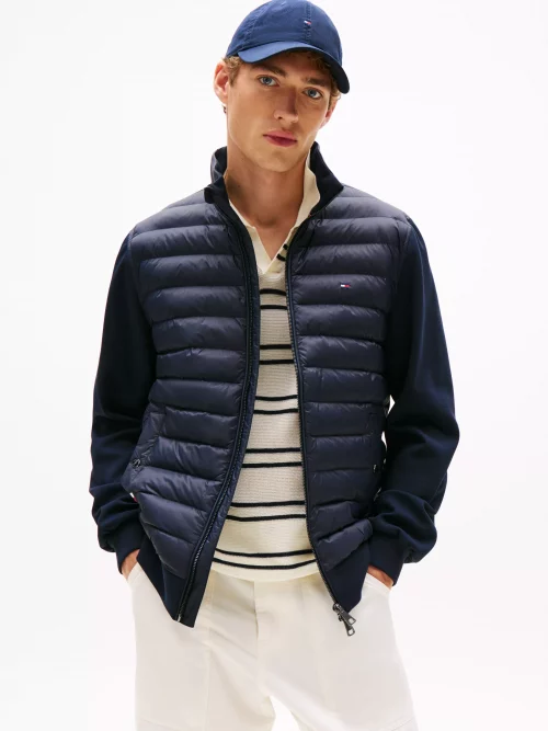 Gilet Manches Longues Mix Media Bleu Fonce